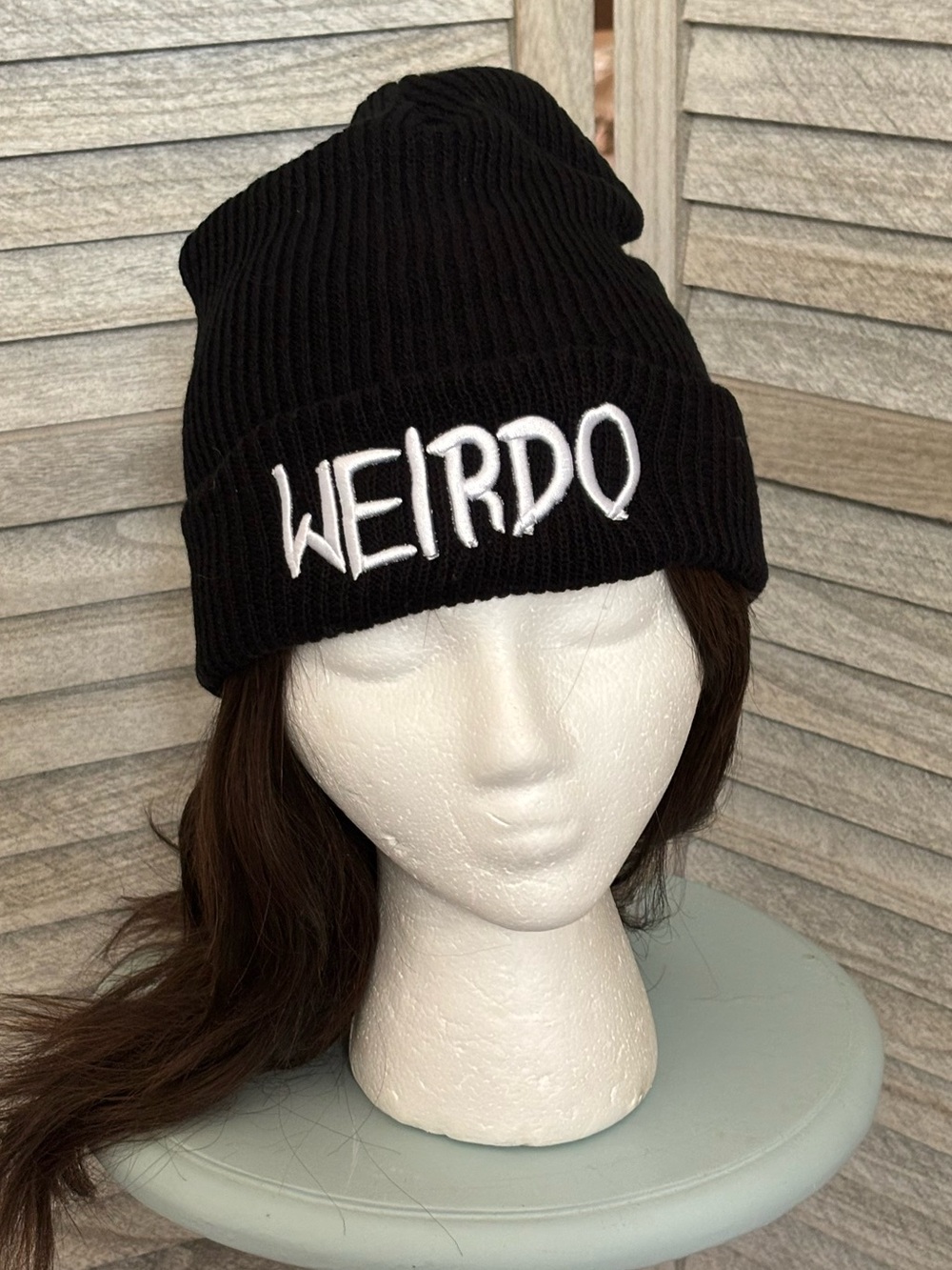 NWOT WEIRDO Unisex Embroidered Black Knit Beanie Hat Streetwear Skater Style